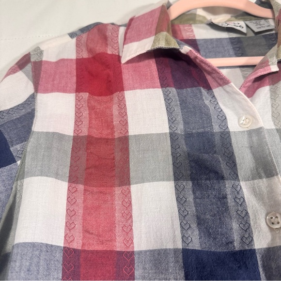 Vintage Lemon Grass Cotton Plaid Button Up Shirt with Heart Detail - Picture 4 of 6